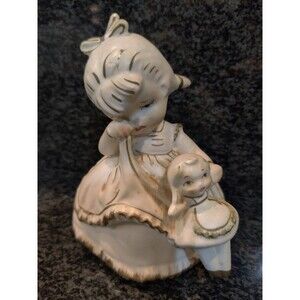 Vintage Grantcrest Porcelain 5" Figurine Sad Crying Girl Holding Doll